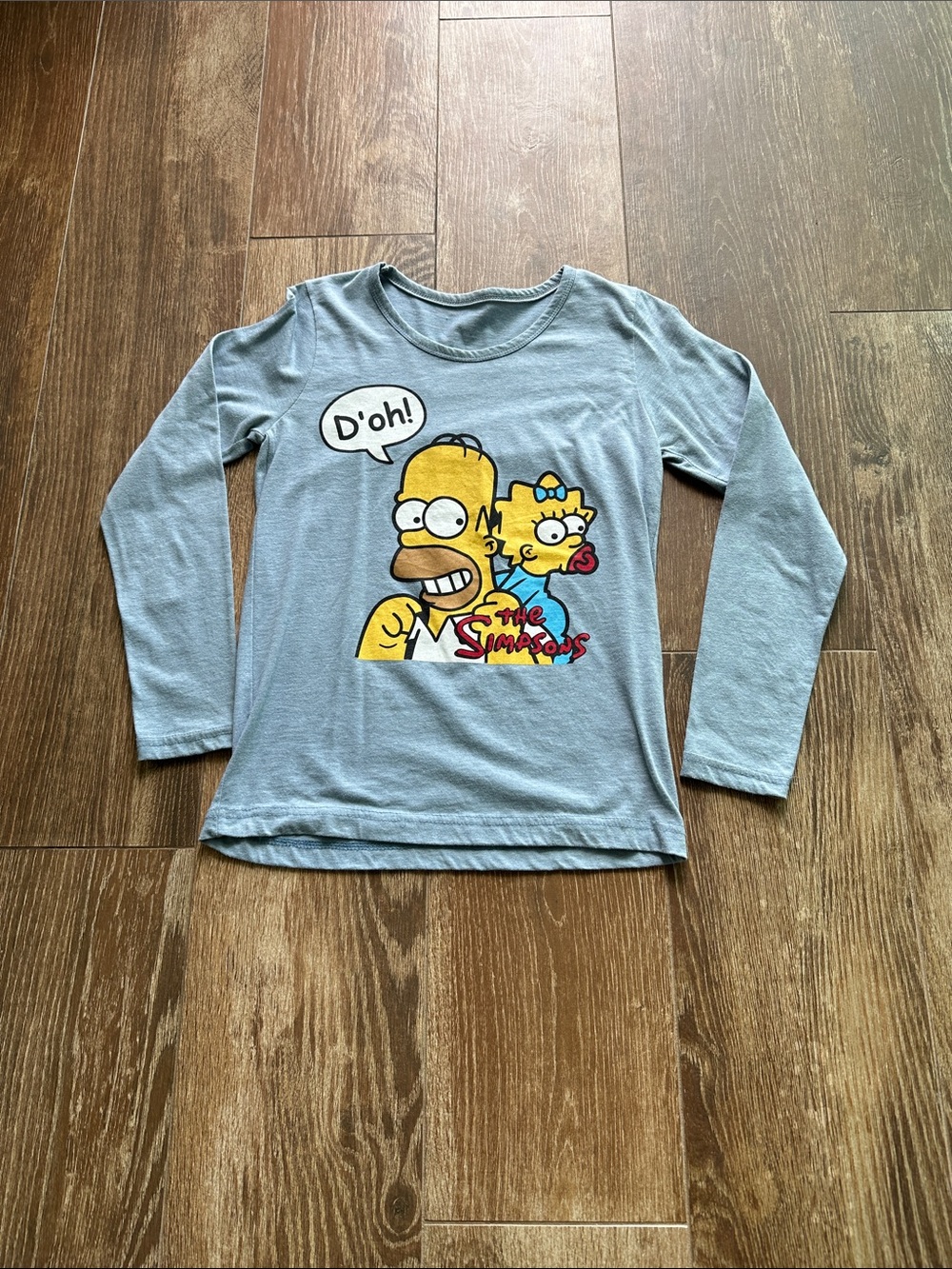 The Simpsons Light Blue Long-Sleeve Tee featuring Homer & Maggie size S
